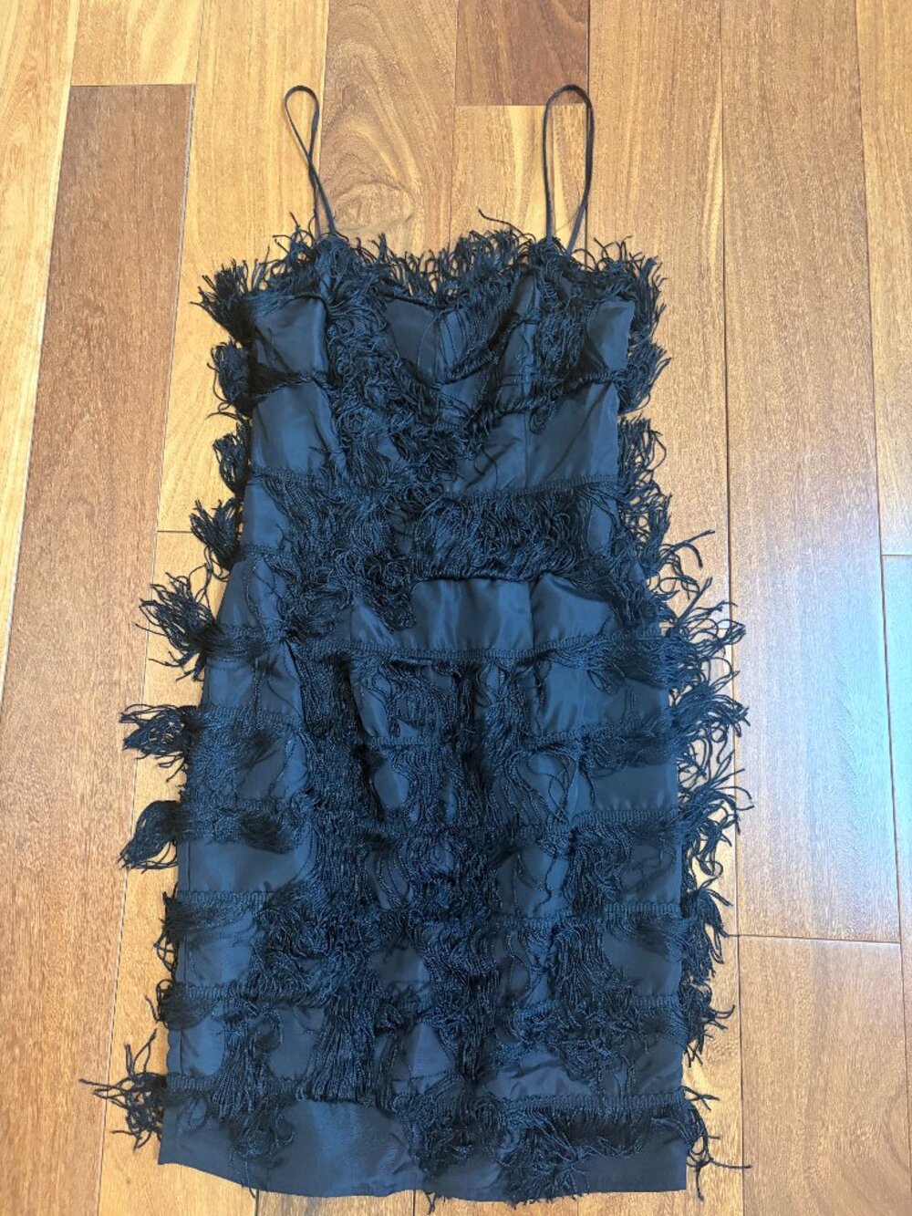 Roberta vintage black spaghetti strap fringe mini dress